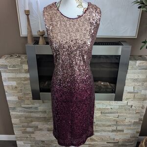 Cleo Sparkling Ombre Sequin  Dress in Rose Gold & Cranberry Sparkle